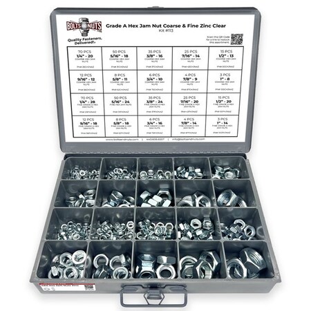 Boltsandnuts.Com Grade A Hex Jam Nut Coarse & Fine Zinc Clear - 457 pcs Assortment Kit #113